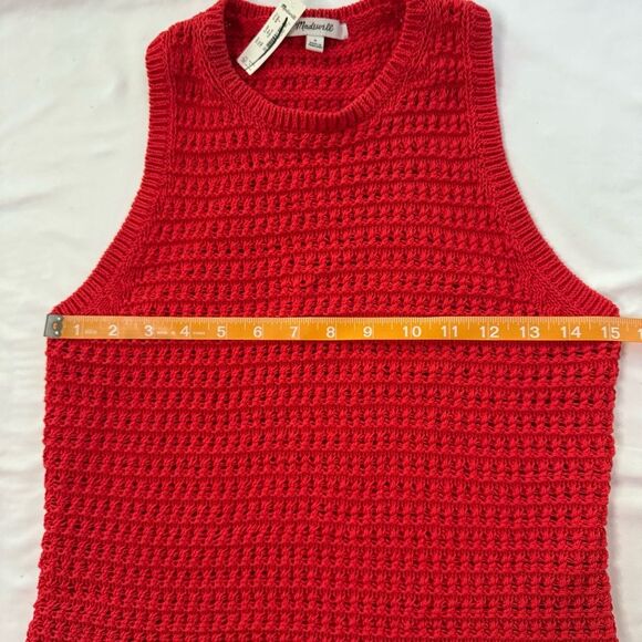 NWT Madewell Crochet Knit Crewneck Sweater Tank Red Size S Grandma Fitted Retro - Picture 4 of 11